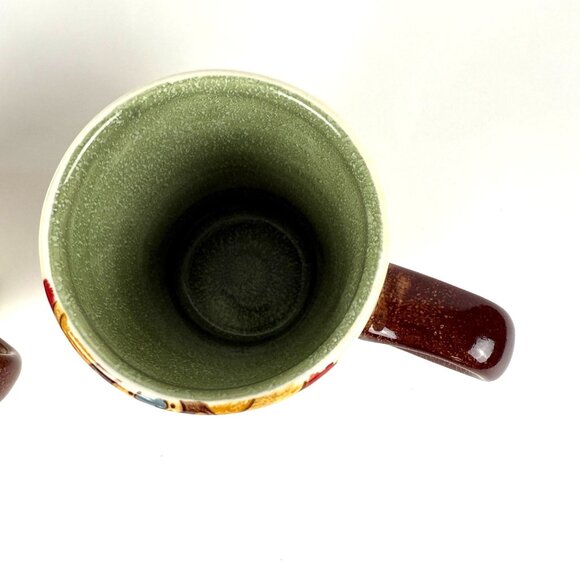 Pier 1 Imports Carynthum Hand-Painted Earthenware Set 2 Mugs Floral Coffee Tea - Picture 4 of 6